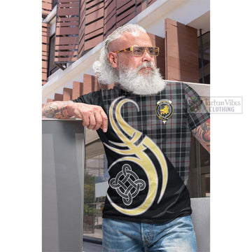 Tartan Vibes Clothing Thomson Grey Tartan Cotton T-shirt with Family Crest and Celtic Symbol Style