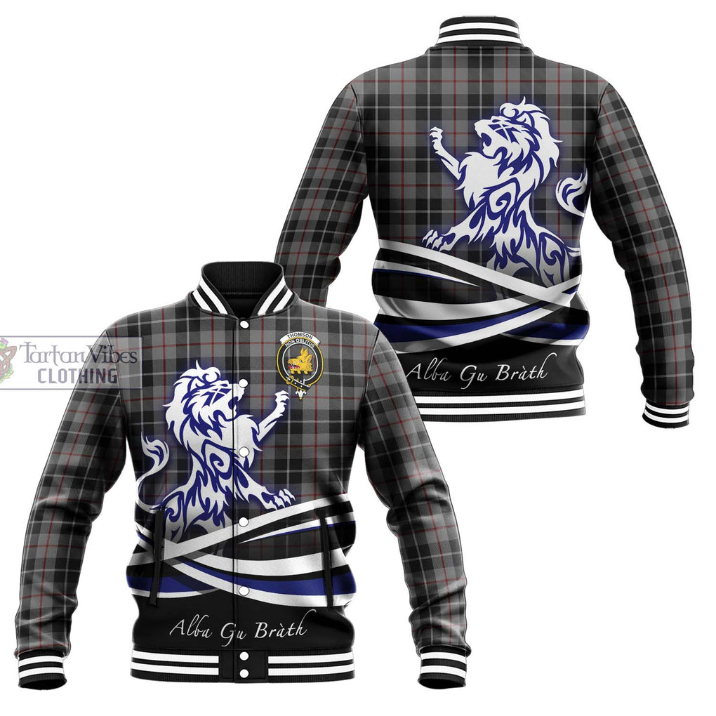 Thomson Grey Tartan Baseball Jacket with Alba Gu Brath Regal Lion Emblem Unisex - Tartanvibesclothing Shop