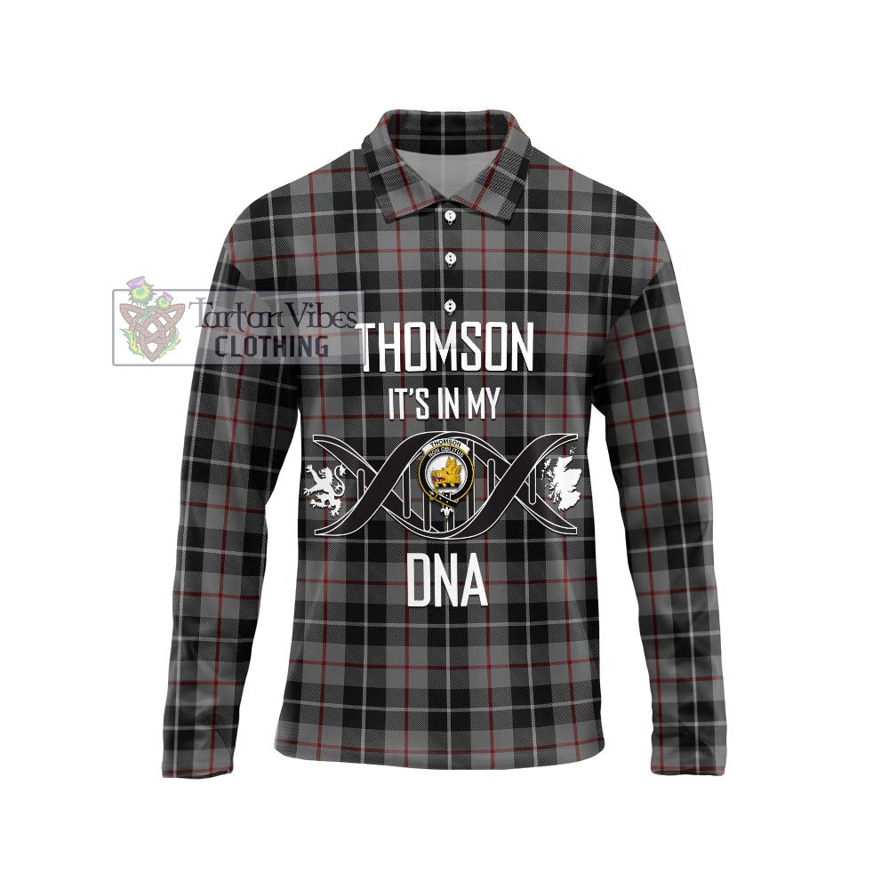 Thomson Grey Tartan Long Sleeve Polo Shirt with Family Crest DNA In Me Style Unisex - Tartanvibesclothing Shop