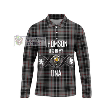 Thomson Grey Tartan Long Sleeve Polo Shirt with Family Crest DNA In Me Style Unisex - Tartanvibesclothing Shop