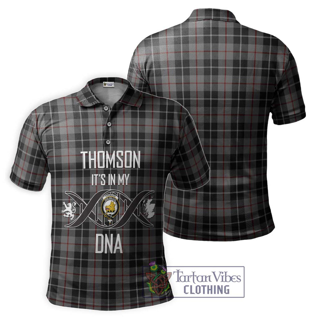 Thomson Grey Tartan Polo Shirt with Family Crest DNA In Me Style - Tartanvibesclothing Shop