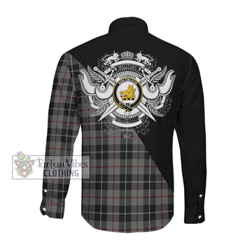 Thomson Grey Tartan Long Sleeve Button Shirt with Family Crest and Military Logo Style