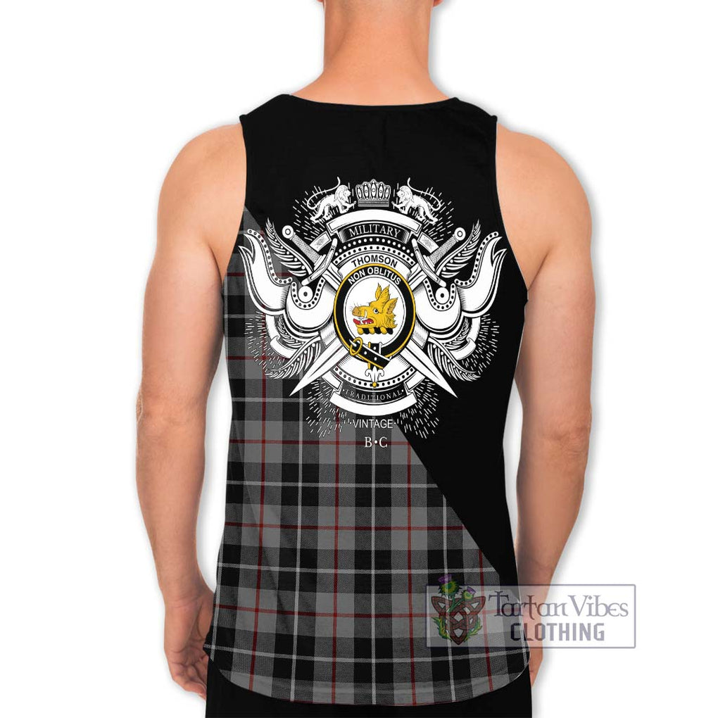 Thomson Grey Tartan Men's Tank Top with Family Crest and Military Logo Style - Tartanvibesclothing Shop