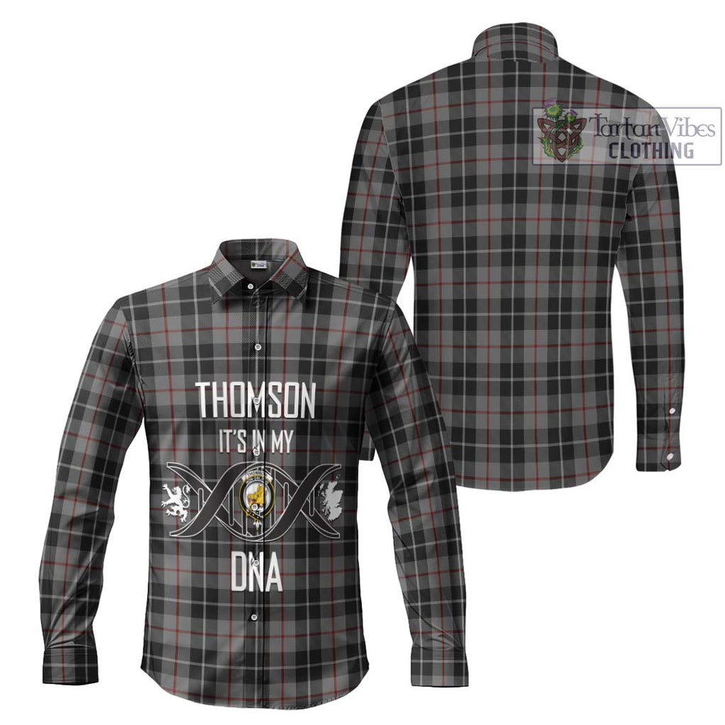 Thomson Grey Tartan Long Sleeve Button Shirt with Family Crest DNA In Me Style Men's Shirt - Tartanvibesclothing Shop