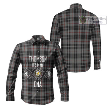 Thomson Grey Tartan Long Sleeve Button Shirt with Family Crest DNA In Me Style