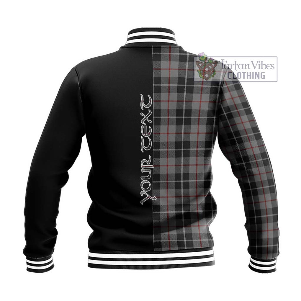 Thomson Grey Tartan Baseball Jacket with Family Crest and Half Of Me Style - Tartanvibesclothing Shop