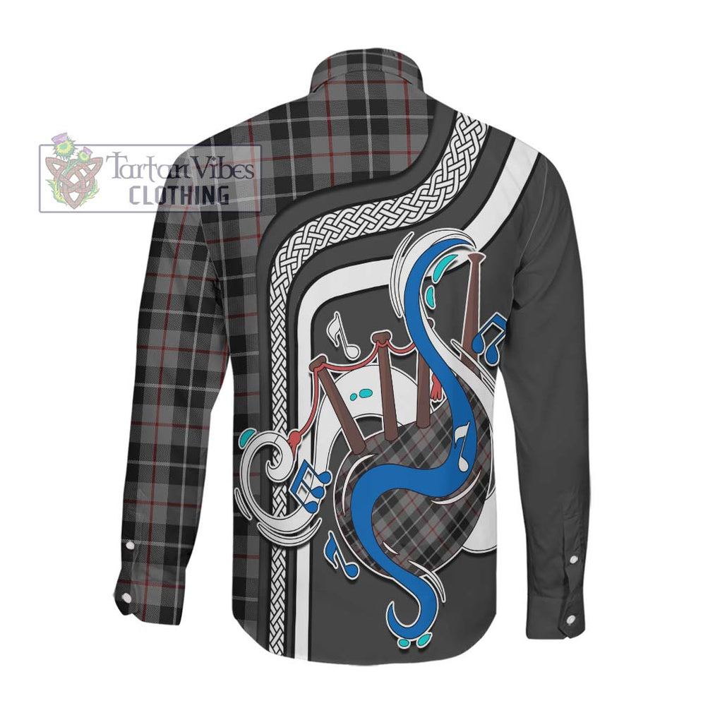 Thomson Grey Tartan Long Sleeve Button Shirt with Epic Bagpipe Style Men's Shirt - Tartanvibesclothing Shop