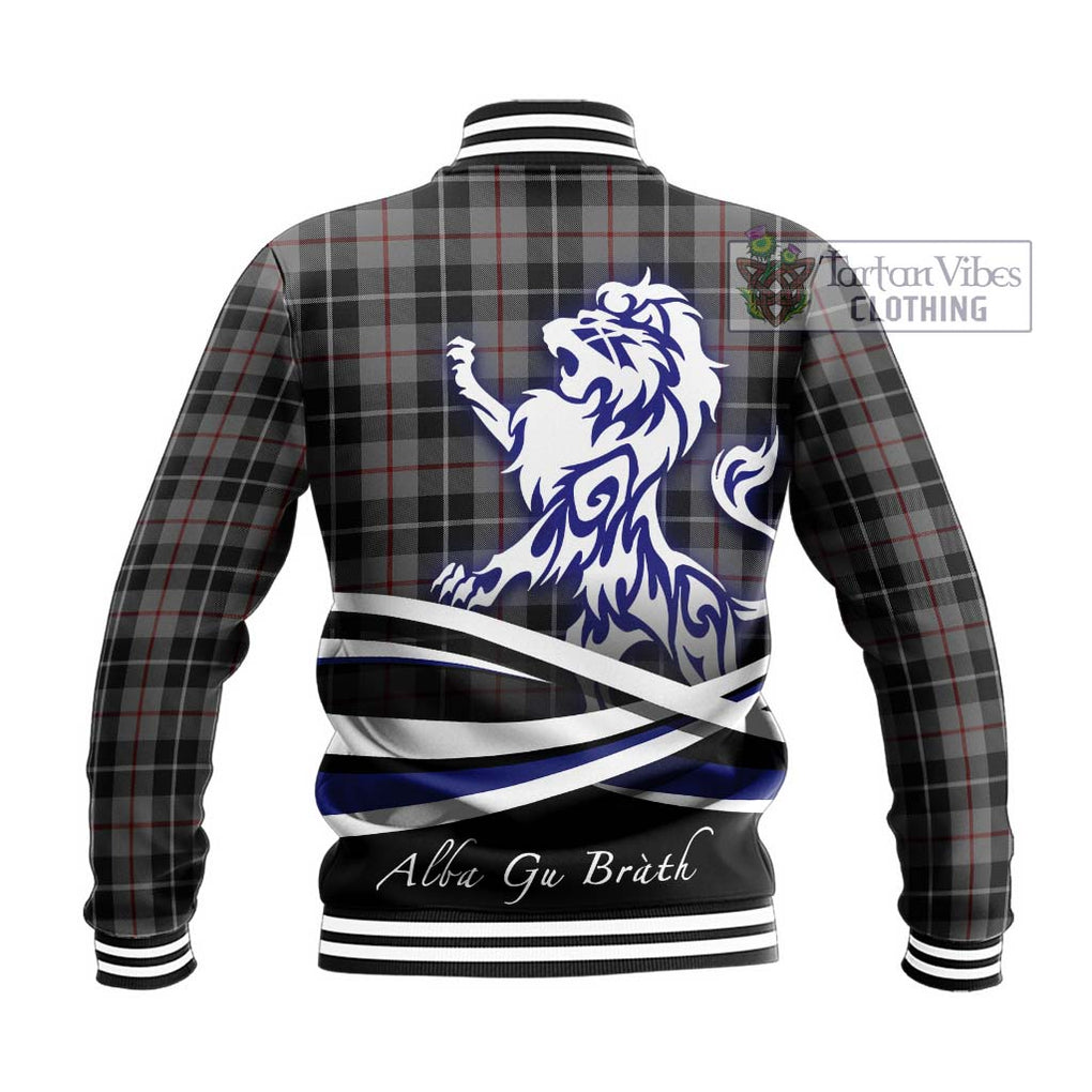 Thomson Grey Tartan Baseball Jacket with Alba Gu Brath Regal Lion Emblem - Tartanvibesclothing Shop