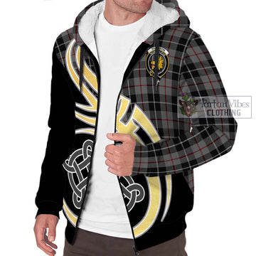 Thomson Grey Tartan Sherpa Hoodie with Family Crest and Celtic Symbol Style