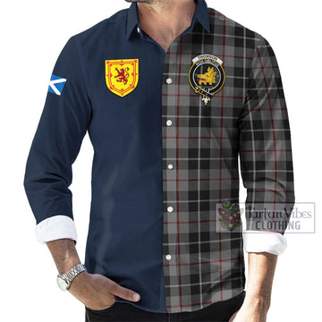 Thomson Grey Tartan Long Sleeve Button Shirt Alba with Scottish Lion Royal Arm Half Style