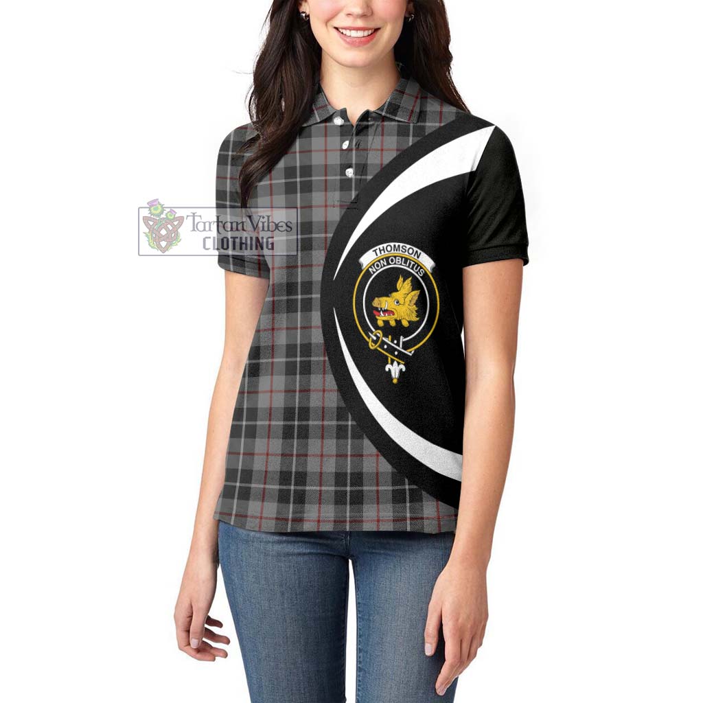 Thomson Grey Tartan Women's Polo Shirt with Family Crest Circle Style - Tartan Vibes Clothing