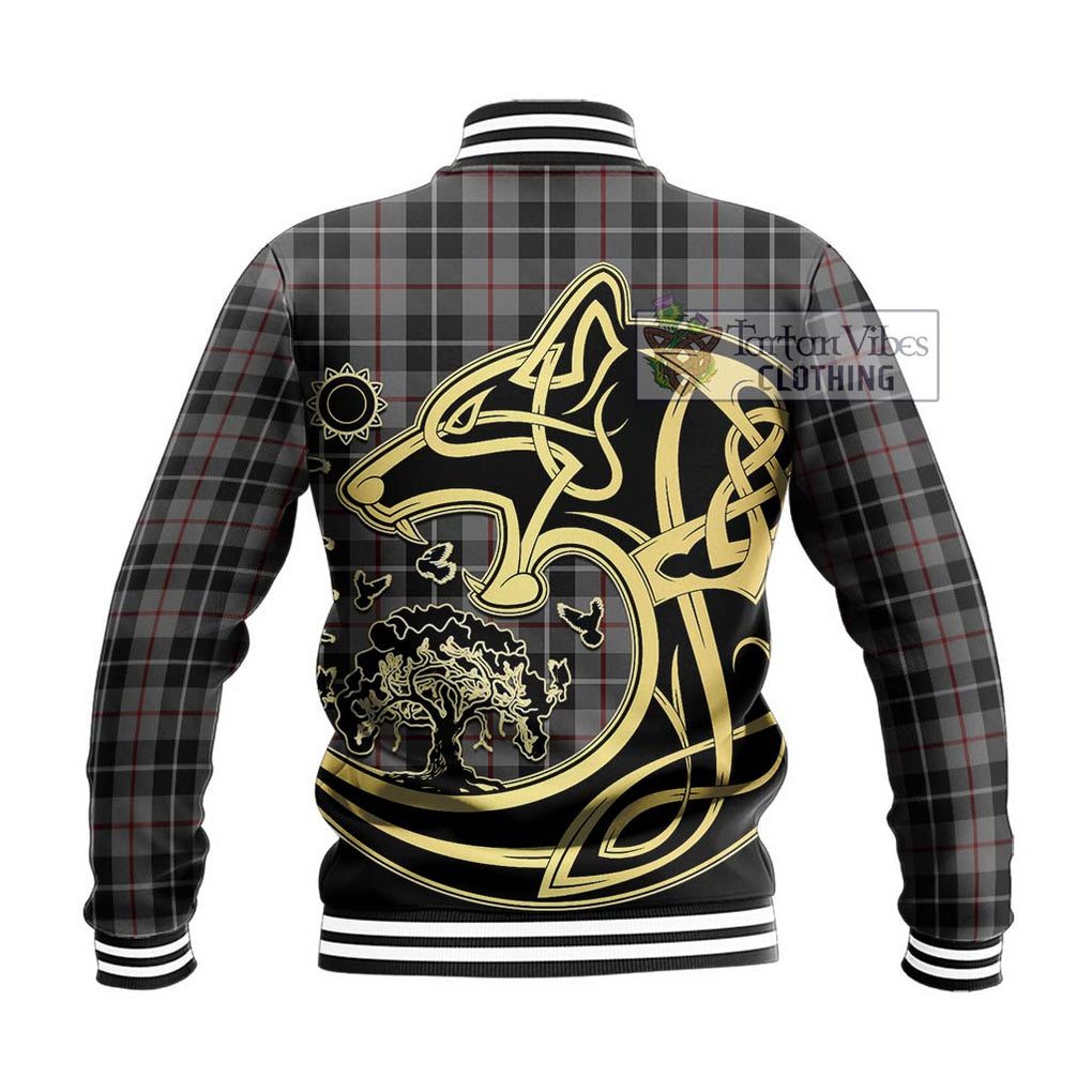 Thomson Grey Tartan Baseball Jacket with Family Crest Celtic Wolf Style - Tartan Vibes Clothing