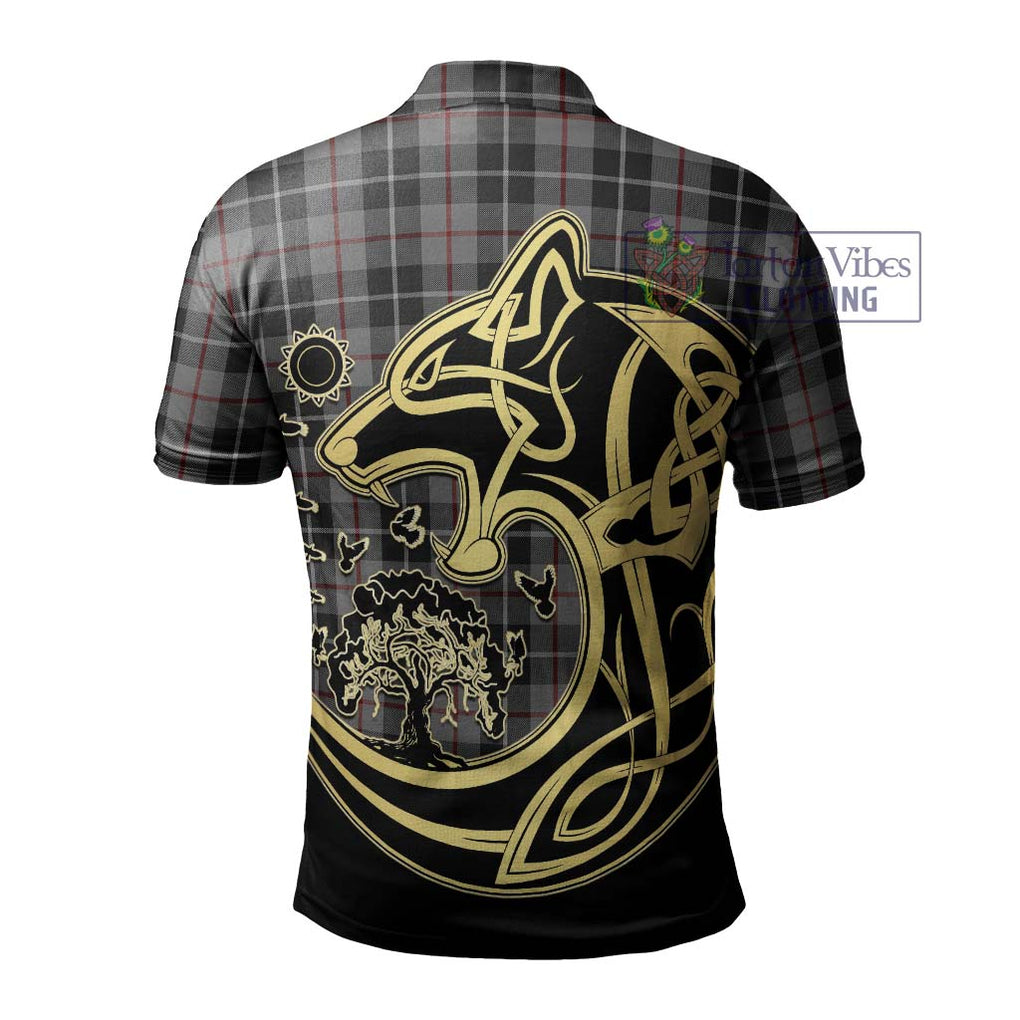 Thomson Grey Tartan Polo Shirt with Family Crest Celtic Wolf Style - Tartanvibesclothing Shop