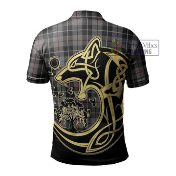 Thomson Grey Tartan Polo Shirt with Family Crest Celtic Wolf Style - Tartanvibesclothing Shop