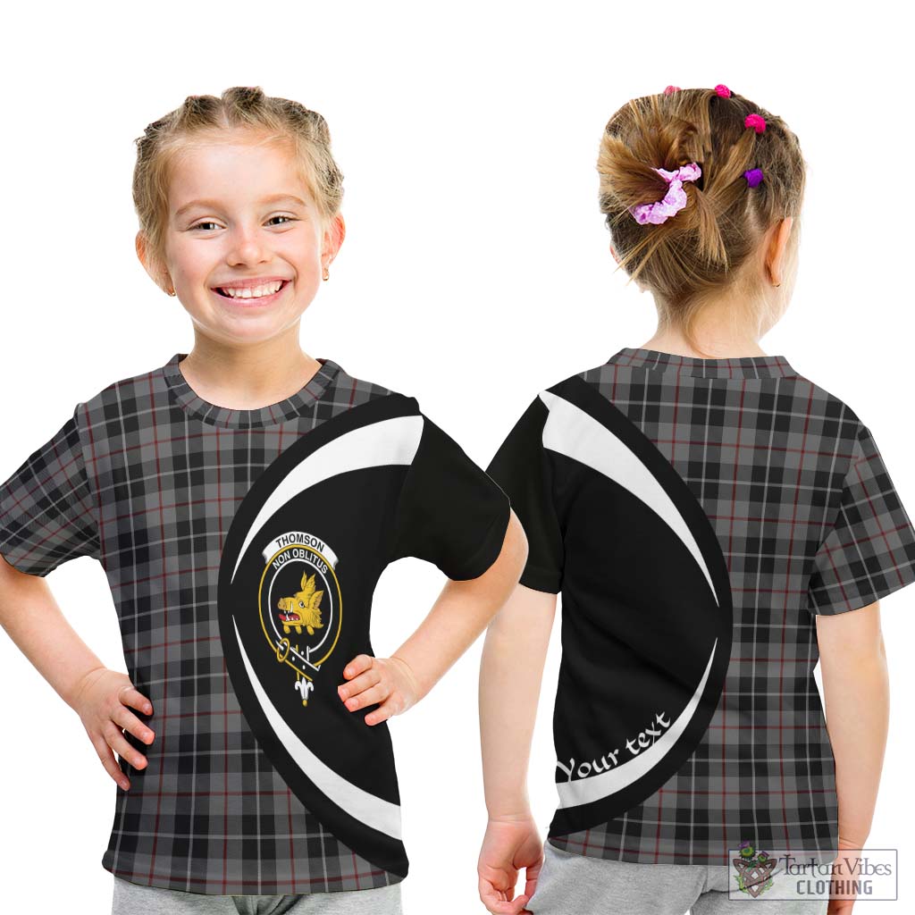 Thomson Grey Tartan Kid T-Shirt with Family Crest Circle Style - Tartan Vibes Clothing