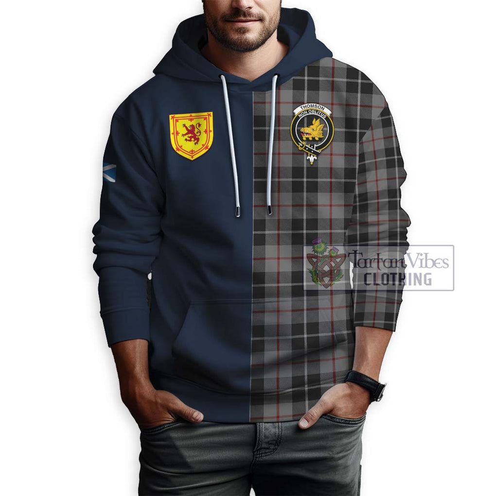 Tartan Vibes Clothing Thomson Grey Tartan Hoodie with Scottish Lion Royal Arm Half Style