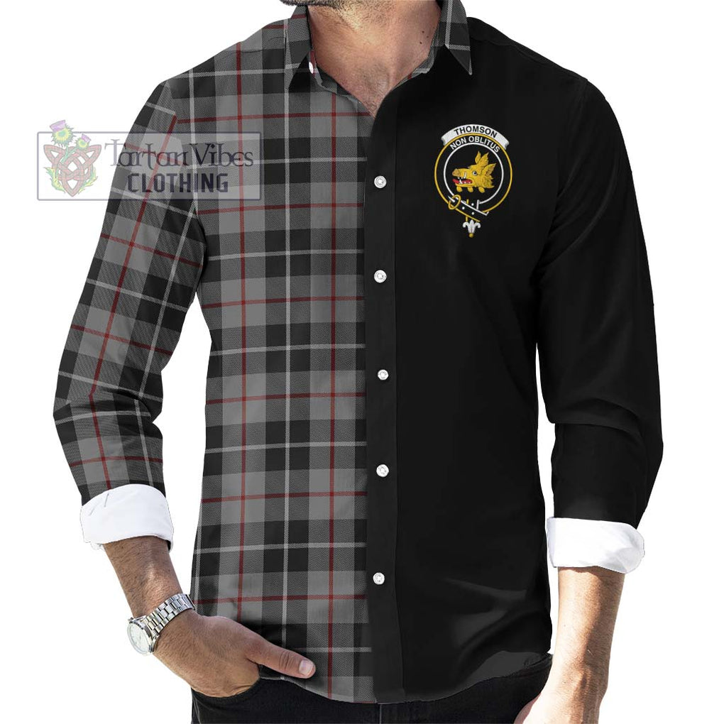 Thomson Grey Tartan Long Sleeve Button Shirt with Family Crest and Half Of Me Style - Tartanvibesclothing Shop