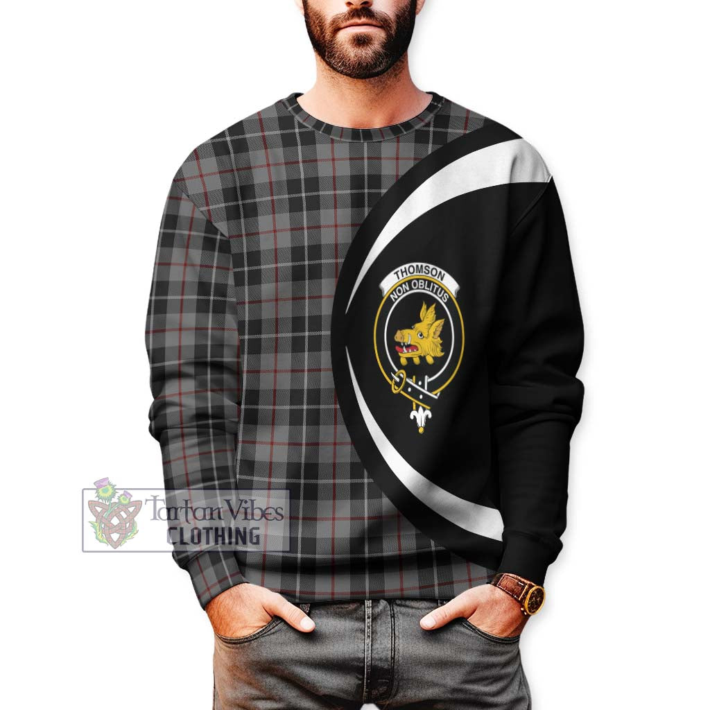 Thomson Grey Tartan Sweatshirt with Family Crest Circle Style - Tartan Vibes Clothing