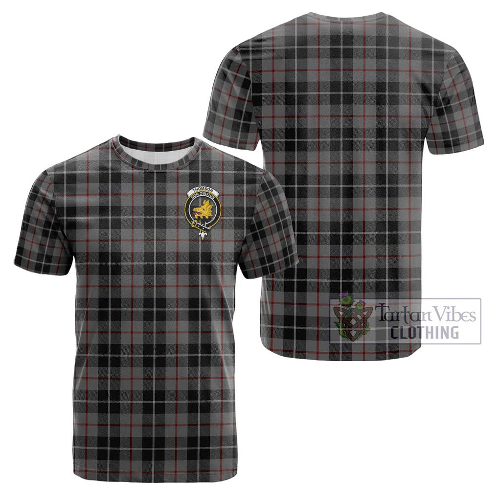 Thomson Grey Tartan Cotton T-Shirt with Family Crest Kid's Shirt - Tartanvibesclothing Shop