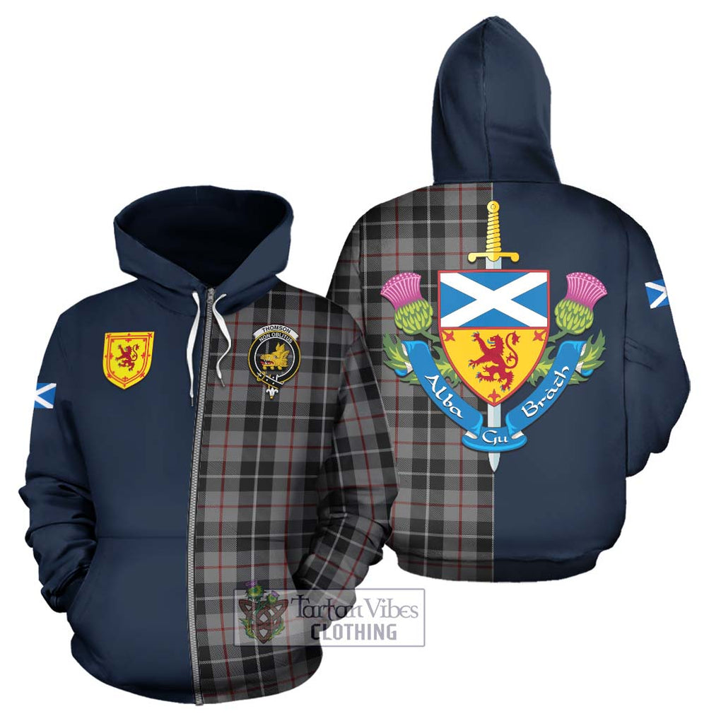 Tartan Vibes Clothing Thomson Grey Tartan Hoodie with Scottish Lion Royal Arm Half Style