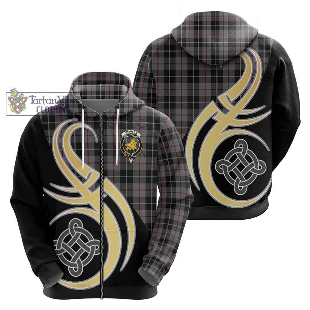Thomson Grey Tartan Hoodie with Family Crest and Celtic Symbol Style - Tartan Vibes Clothing