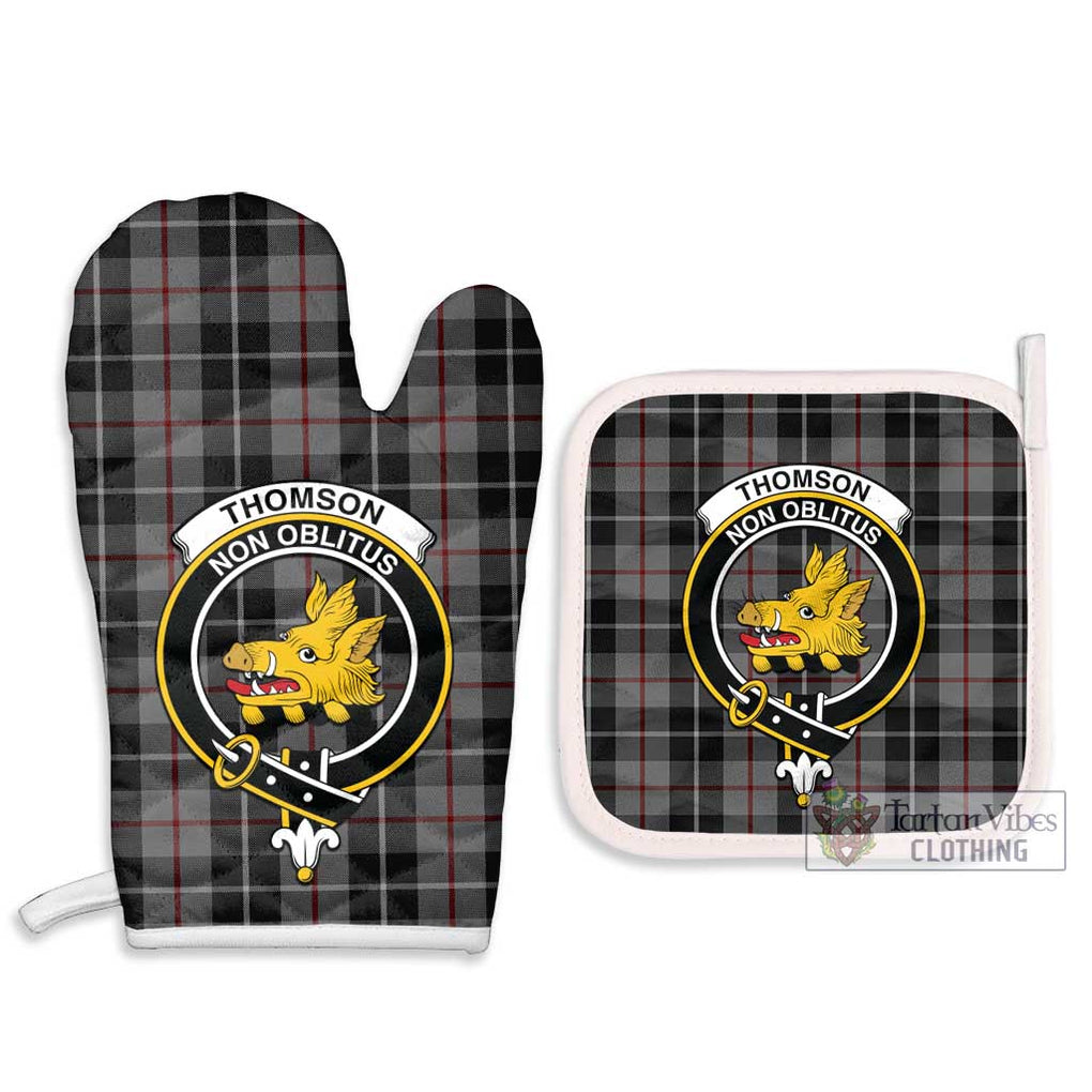 Thomson Grey Tartan Combo Oven Mitt & Pot-Holder with Family Crest Combo 1 Oven Mitt & 2 Pot-Holder White - Tartan Vibes Clothing
