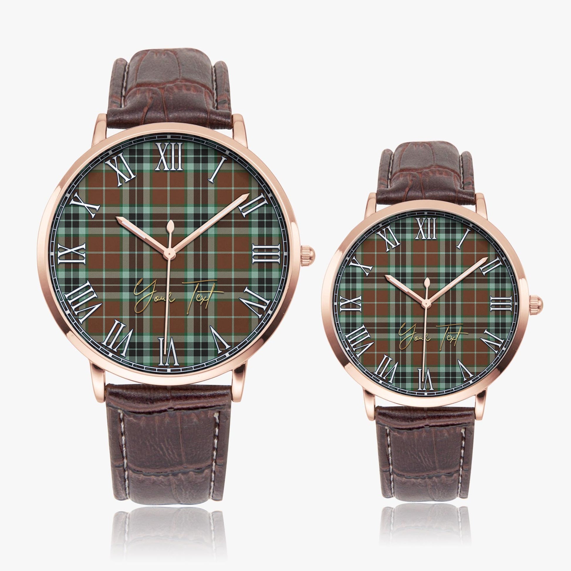 Thomson Hunting Modern Tartan Personalized Your Text Leather Trap Quartz Watch Ultra Thin Rose Gold Case With Brown Leather Strap - Tartanvibesclothing Shop