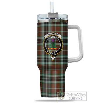 Thomson Hunting Modern Tartan and Family Crest Tumbler with Handle