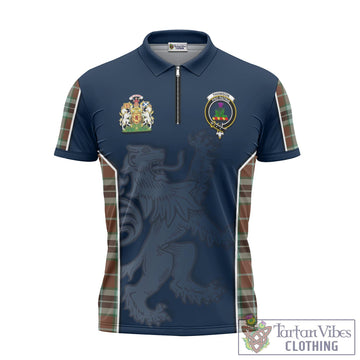Thomson Hunting Modern Tartan Zipper Polo Shirt with Family Crest and Lion Rampant Vibes Sport Style