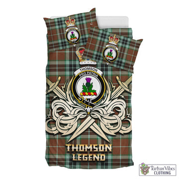 Thomson Hunting Modern Tartan Bedding Set with Clan Crest and the Golden Sword of Courageous Legacy