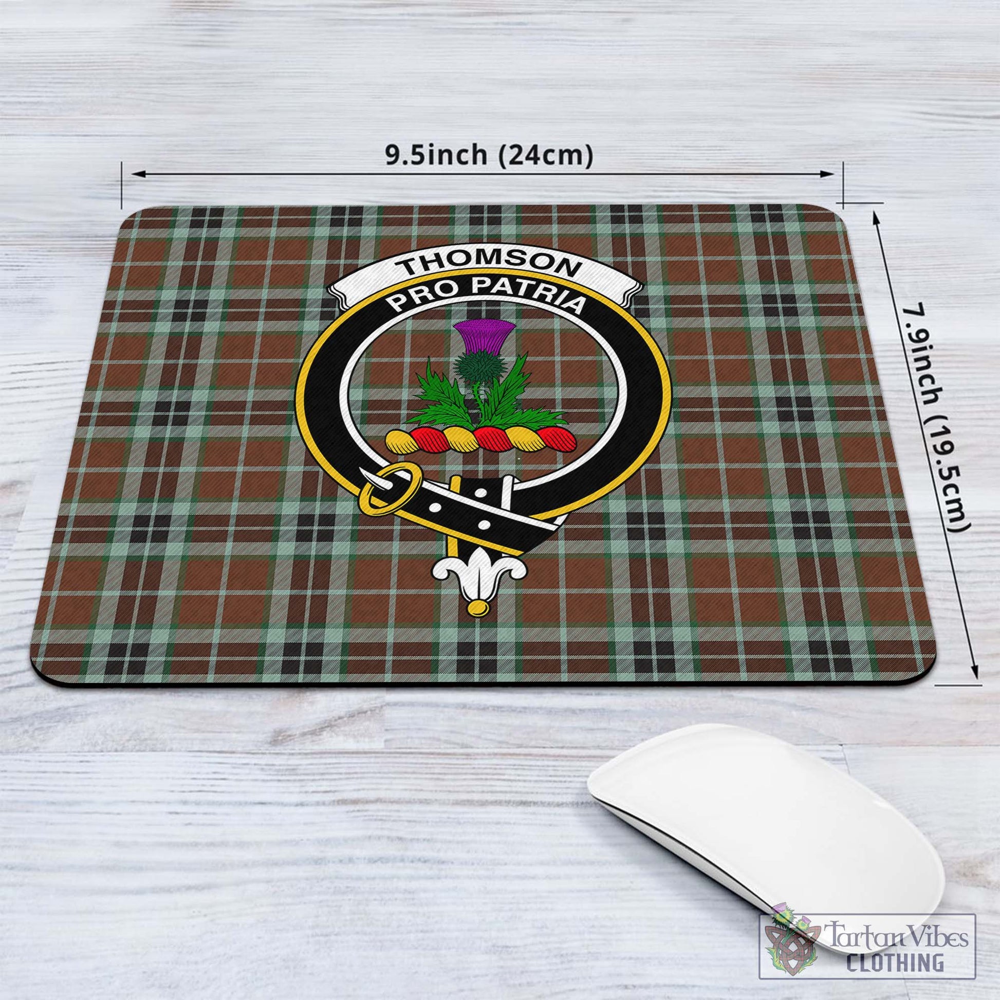 Tartan Vibes Clothing Thomson Hunting Modern Tartan Mouse Pad with Family Crest