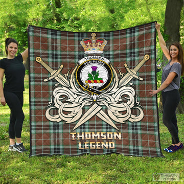 Thomson Hunting Modern Tartan Quilt with Clan Crest and the Golden Sword of Courageous Legacy