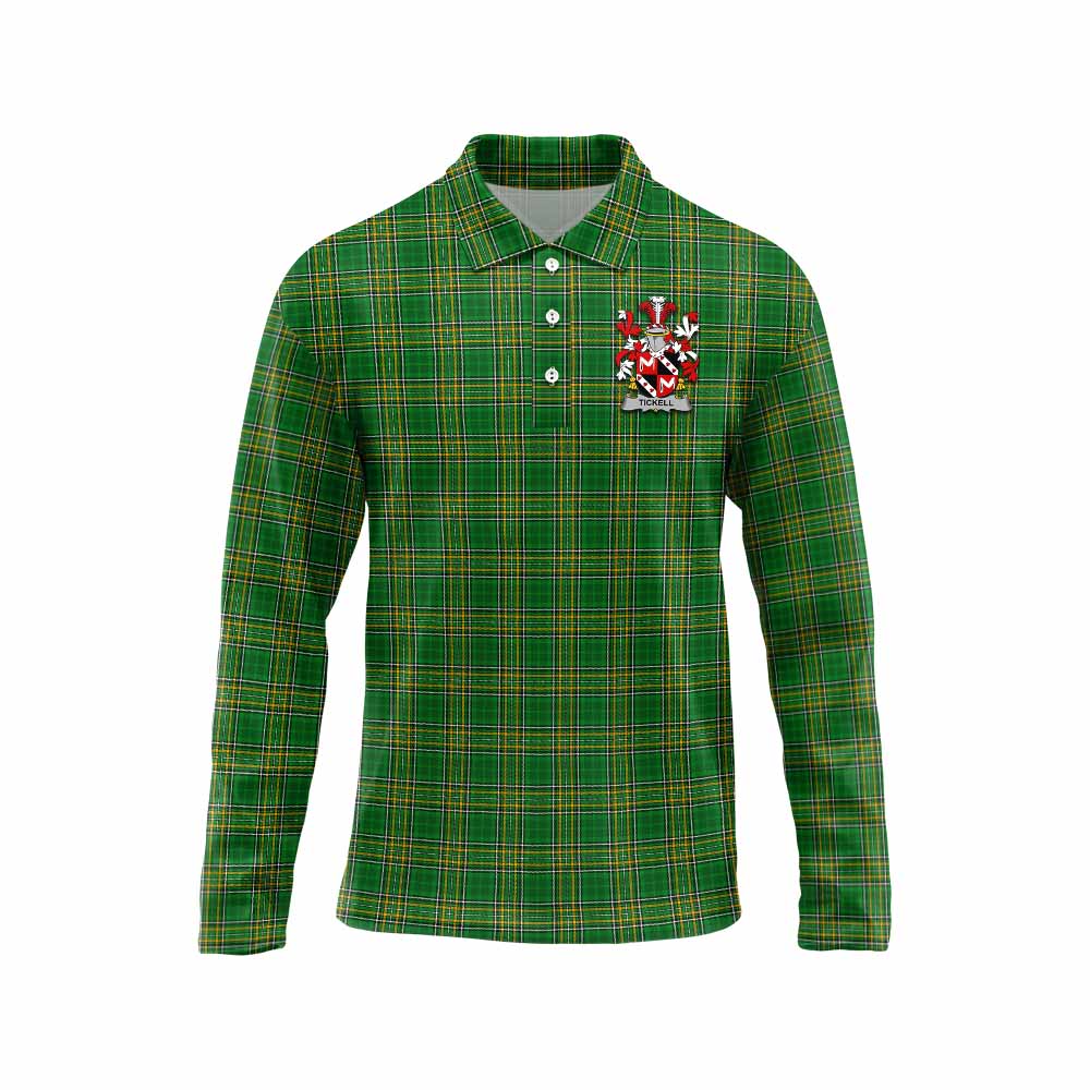 Tartan Vibes Clothing Tickell Irish Clan Tartan Long Sleeve Polo Shirt with Coat of Arms
