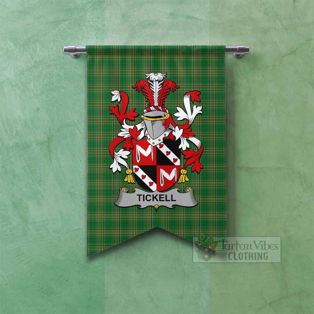 Tartan Vibes Clothing Tickell Irish Clan Tartan Gonfalon, Tartan Banner with Coat of Arms