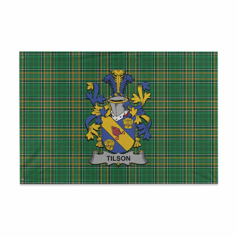 Tartan Vibes Clothing Tilson Irish Clan Tartan House Flag with Coat of Arms
