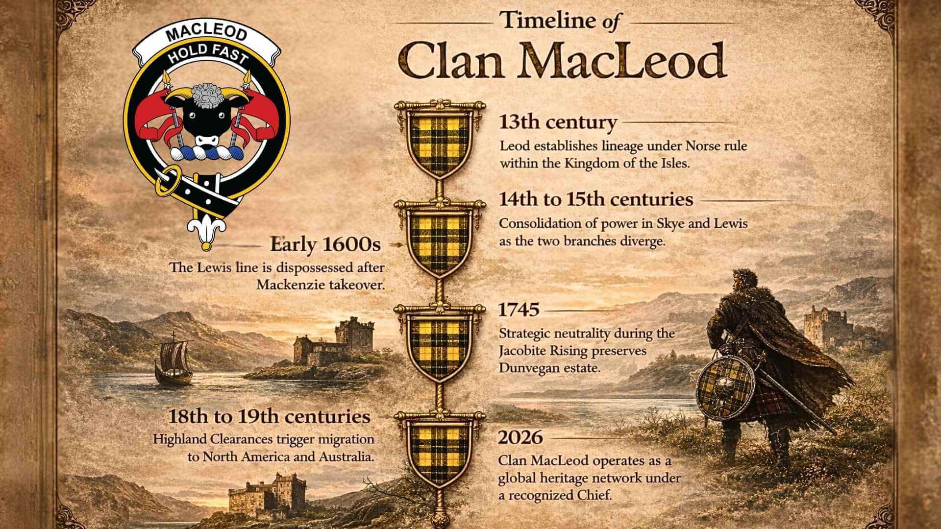 Timeline of Clan MacLeod highlighting Norse origins and key historical milestones