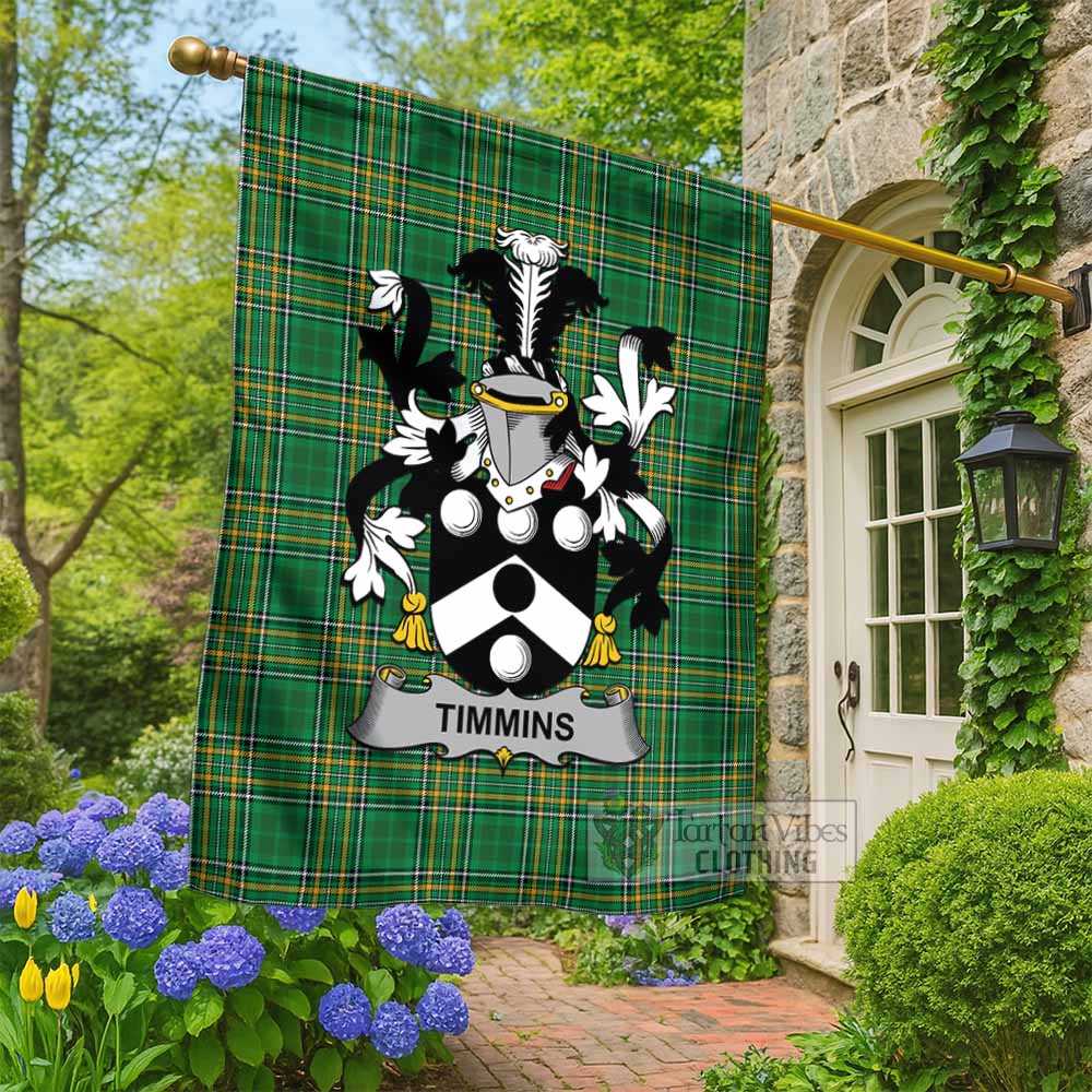 Timmins Irish Clan Tartan Flag with Coat of Arms