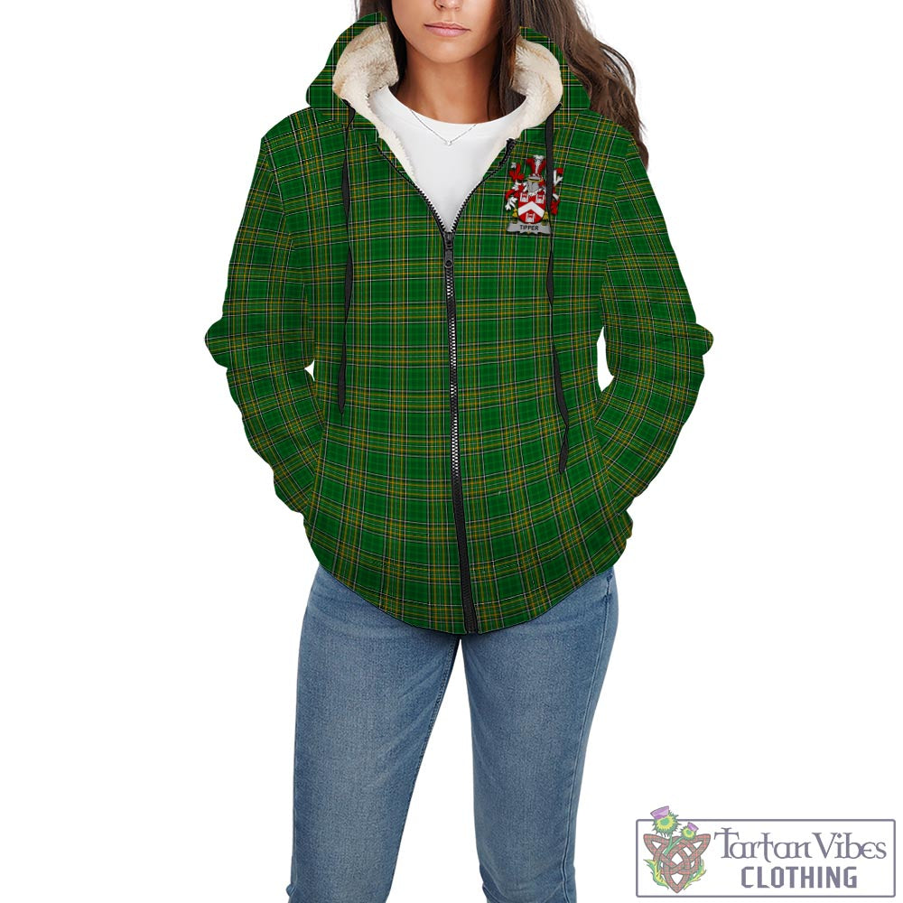 Tartan Vibes Clothing Tipper Ireland Clan Tartan Sherpa Hoodie with Coat of Arms