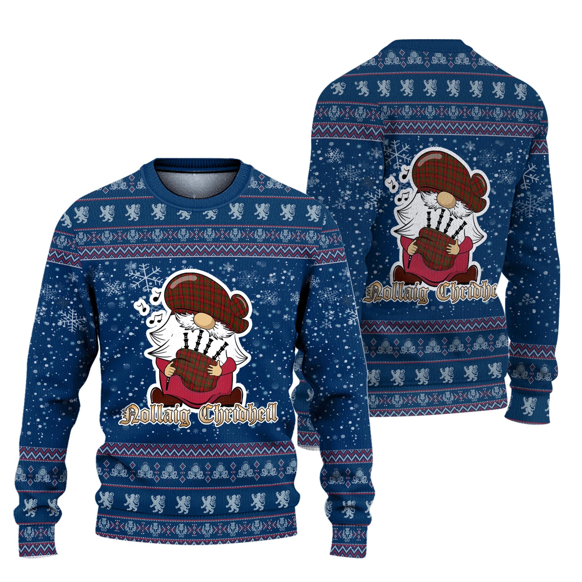 Tipperary County Ireland Clan Christmas Family Knitted Sweater with Funny Gnome Playing Bagpipes Unisex Blue - Tartanvibesclothing