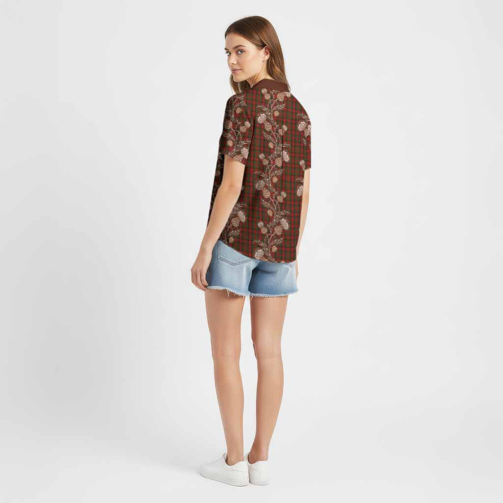 Tipperary County Ireland Tartan Cotton Hawaiian Shirt Seamless Scottish Thistle Flowers