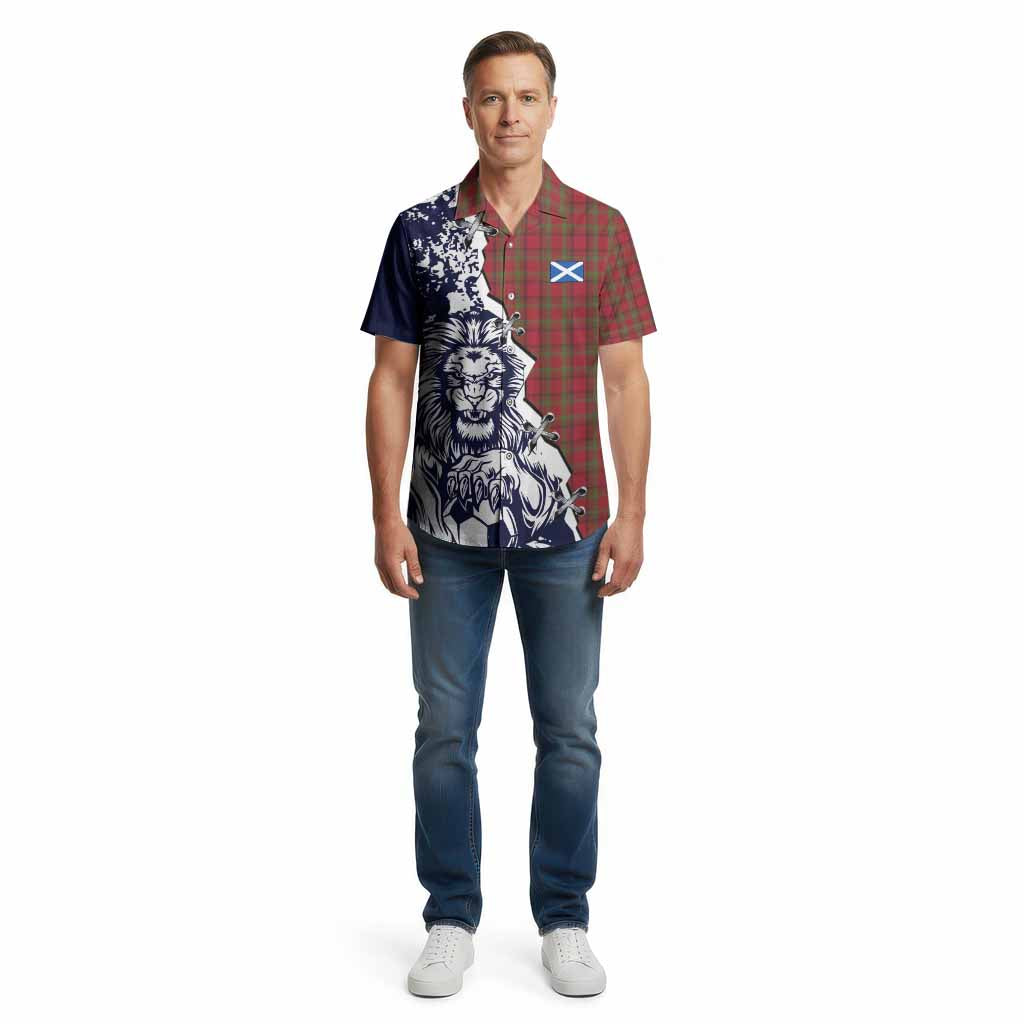 Tipperary County Ireland Tartan Scottish Cotton Hawaiian Shirt Angry Lion With Soccer Ball Style