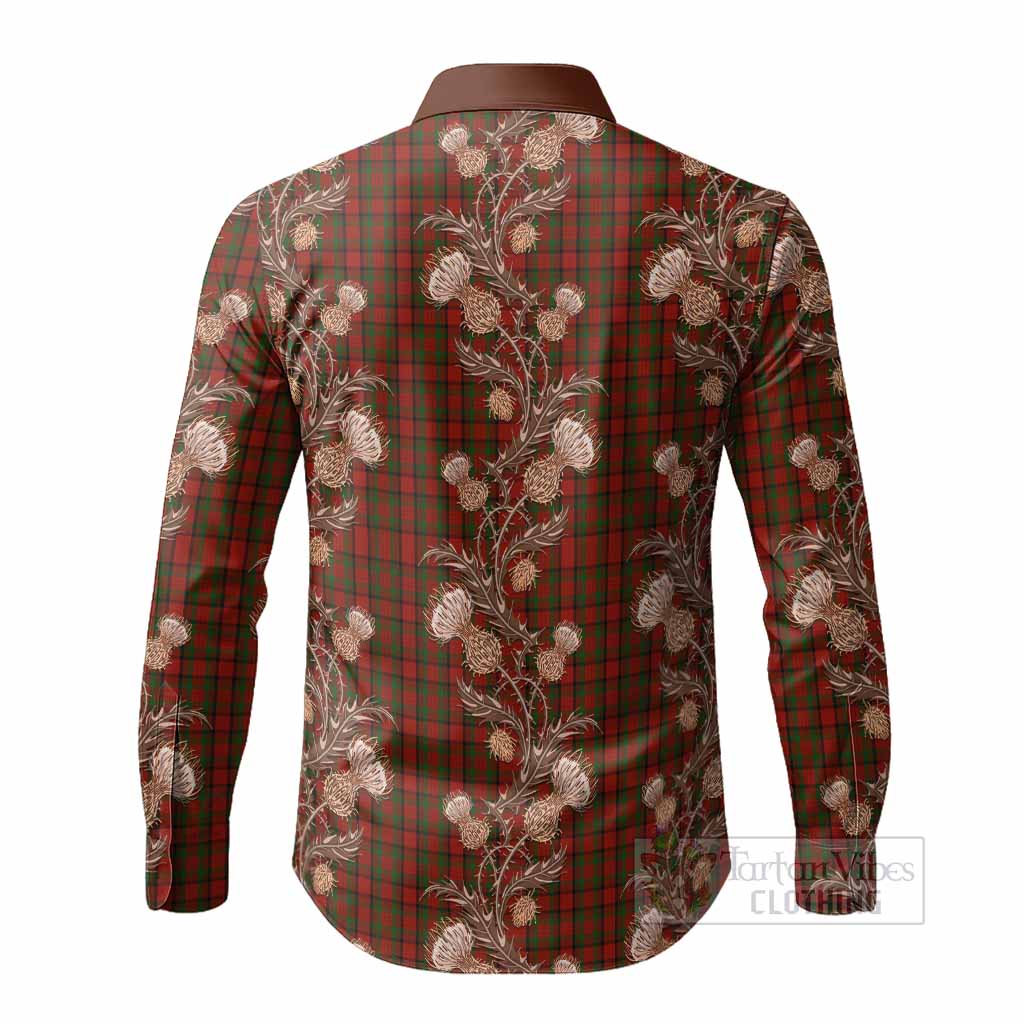 Tipperary Tartan Long Sleeve Button Shirts Seamless Scottish Thistle Flowers