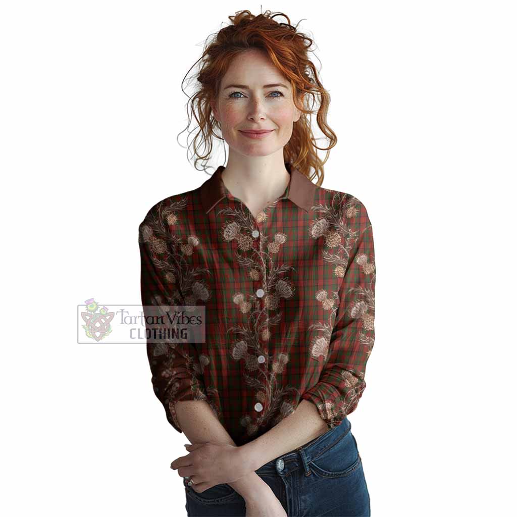 Tipperary Tartan Women Casual Shirt Seamless Scottish Thistle Flowers