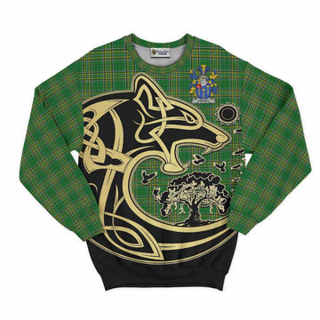 Tartan Vibes Clothing Tipping Irish Tartan Sweatshirt with Coat of Arms Celtic Wolf Style