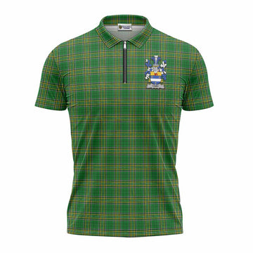 Tirry Irish Clan Tartan Zipper Polo Shirt with Coat of Arms Unisex - Tartan Vibes Clothing
