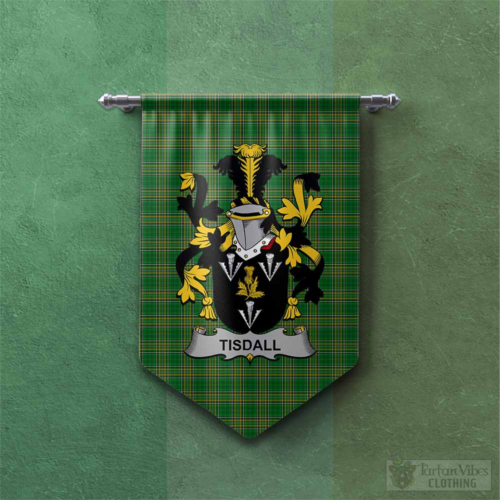 Tartan Vibes Clothing Tisdall Irish Clan Tartan Gonfalon, Tartan Banner with Coat of Arms