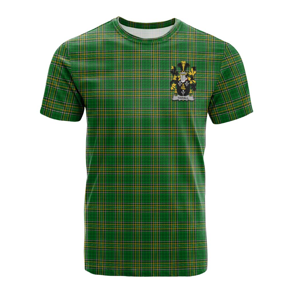 Tartan Vibes Clothing Tisdall Irish Clan Tartan Cotton T-shirt with Coat of Arms