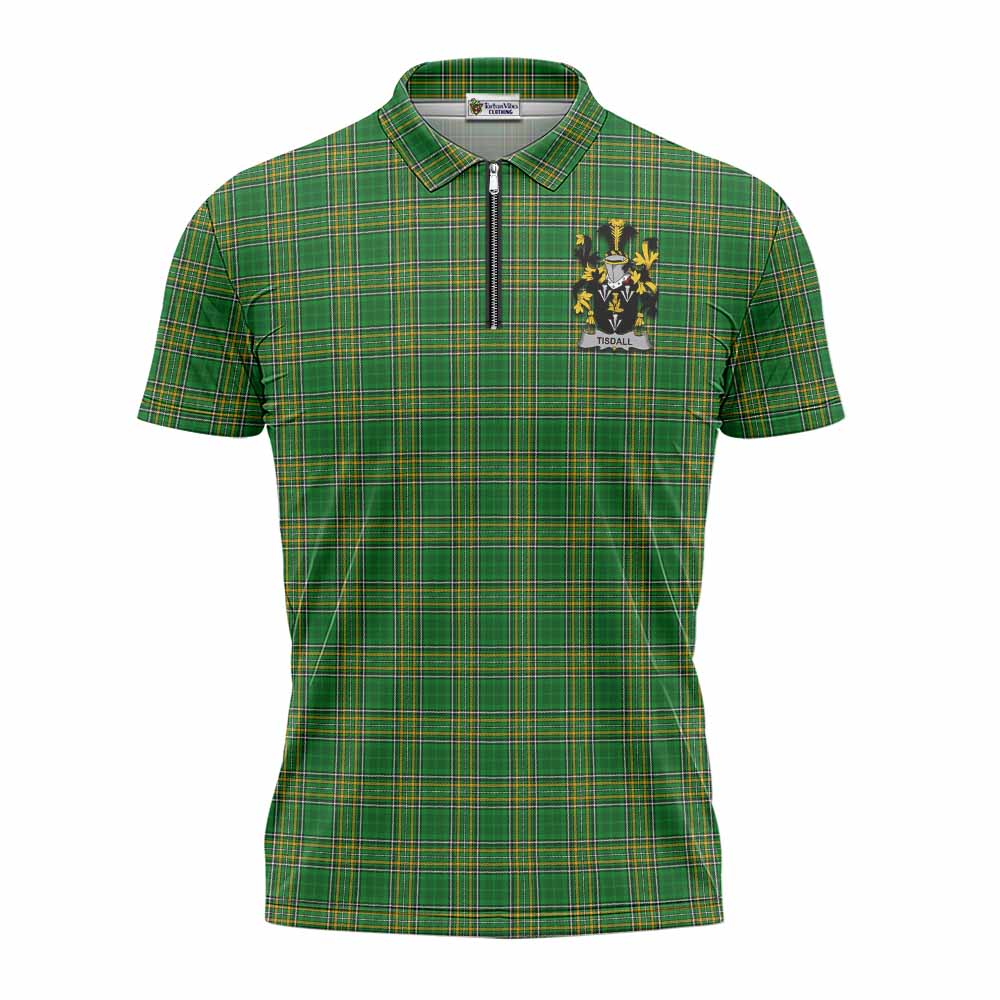 Tisdall Irish Clan Tartan Zipper Polo Shirt with Coat of Arms