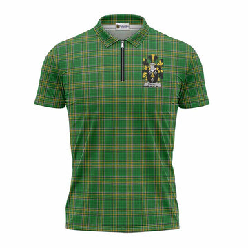 Tisdall Irish Clan Tartan Zipper Polo Shirt with Coat of Arms