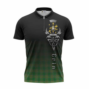 Tisdall Irish Clan Zipper Polo Shirt with Coat of Arms Erin Go Bragh Celtic Inspired